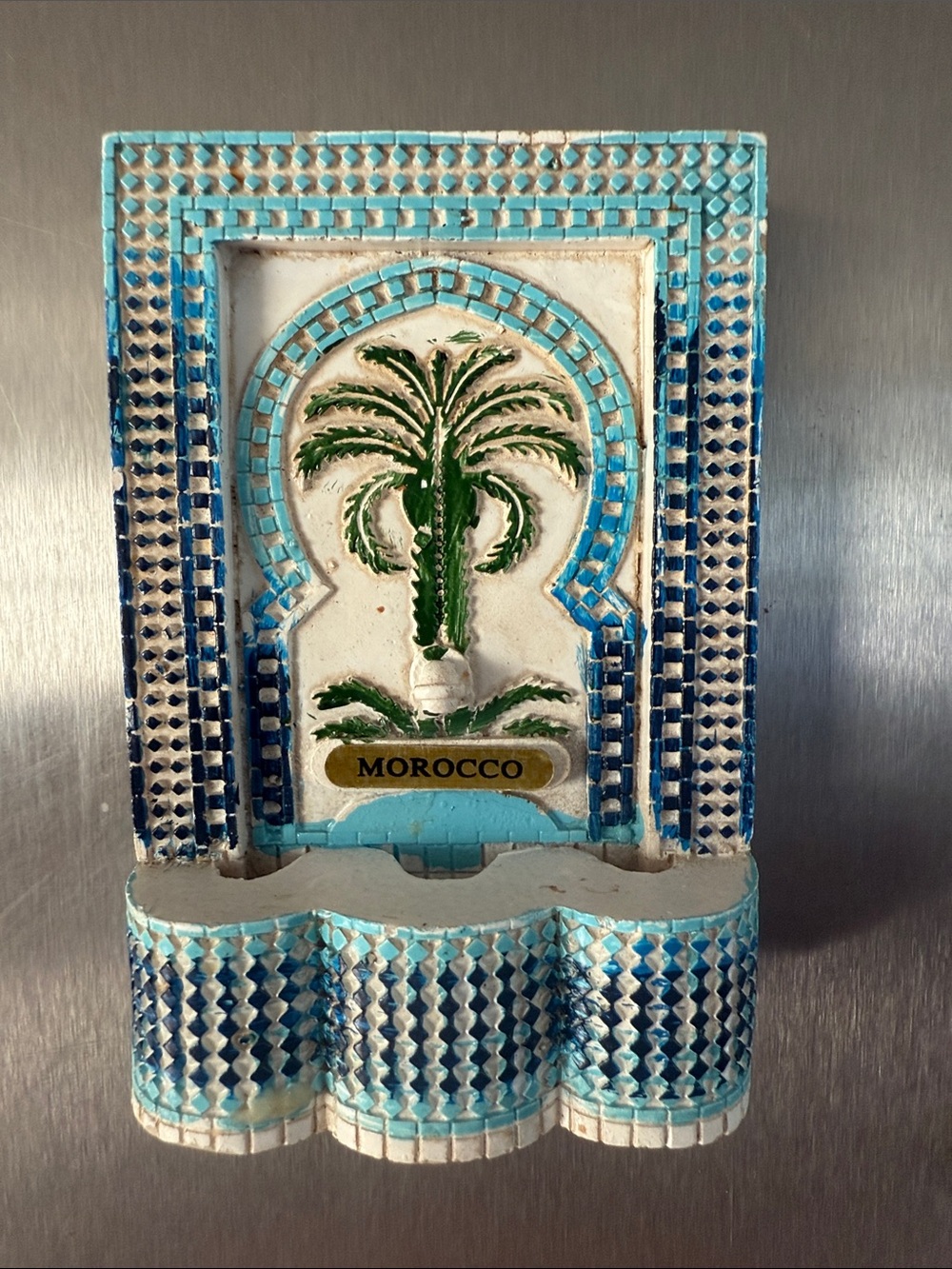 Morocco Palm Tile Magnet - Blue & White